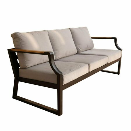 CLAUSTRO 1 Piece Outdoor Garden Black Iron Three-seat Sofa with Grey Cushions CL2947853